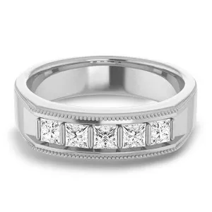 1.0 ctw Bar Set Princess Diamond Milgrain Accent Men's Ring