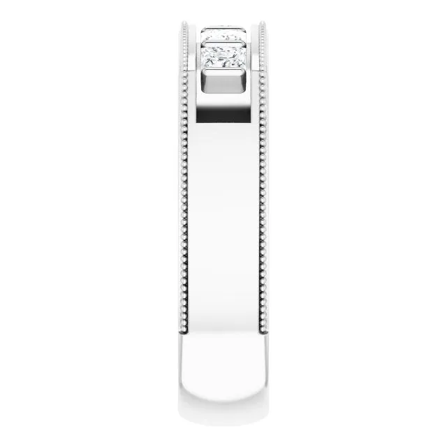 1.0 ctw Bar Set Princess Diamond Milgrain Accent Men's Ring