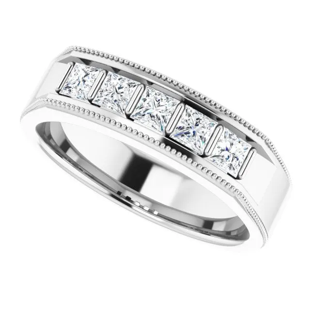 1.0 ctw Bar Set Princess Diamond Milgrain Accent Men's Ring
