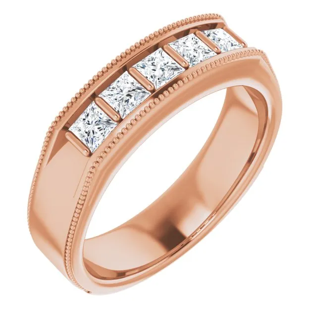 1.0 ctw Bar Set Princess Diamond Milgrain Accent Men's Ring