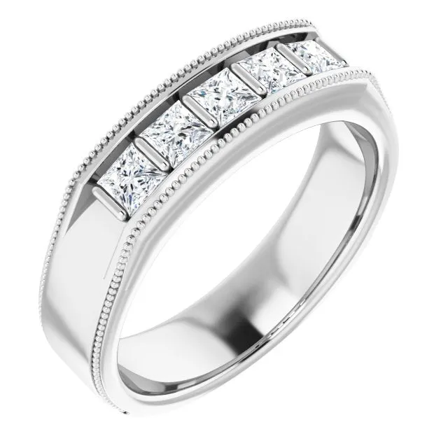 1.0 ctw Bar Set Princess Diamond Milgrain Accent Men's Ring