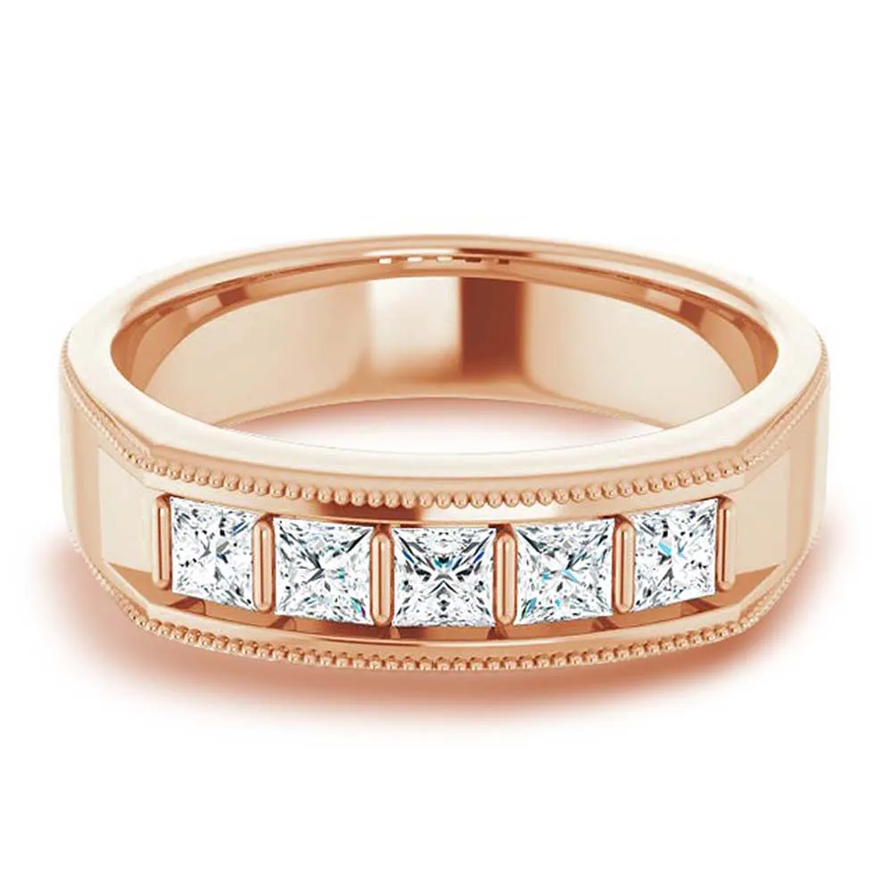 1.0 ctw Bar Set Princess Diamond Milgrain Accent Men's Ring