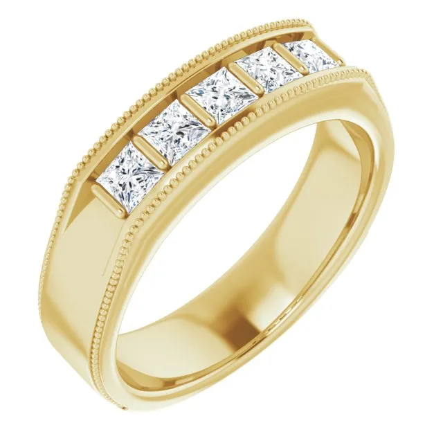 1.0 ctw Bar Set Princess Diamond Milgrain Accent Men's Ring