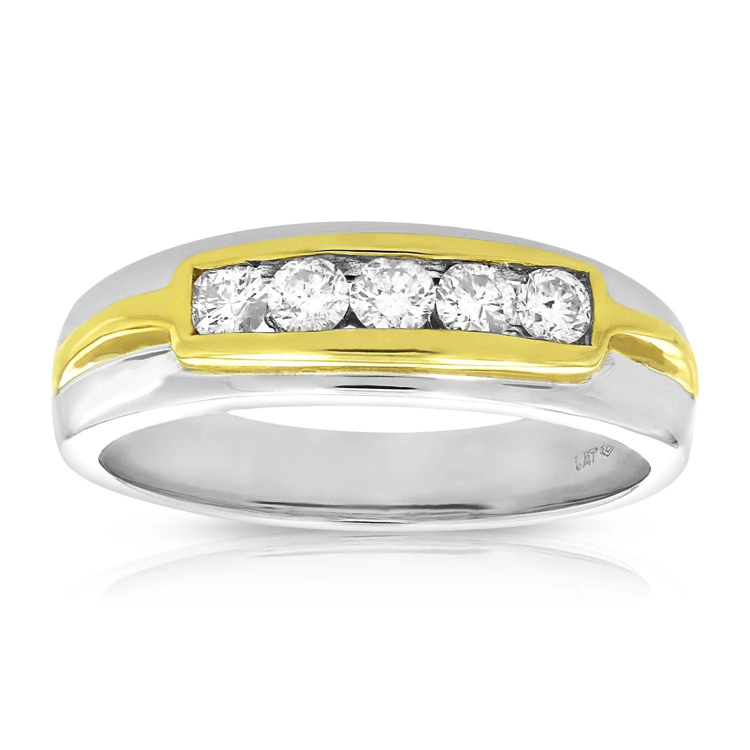 1/2 cttw Diamond Five Stone Men's Wedding Band in 14K White Gold