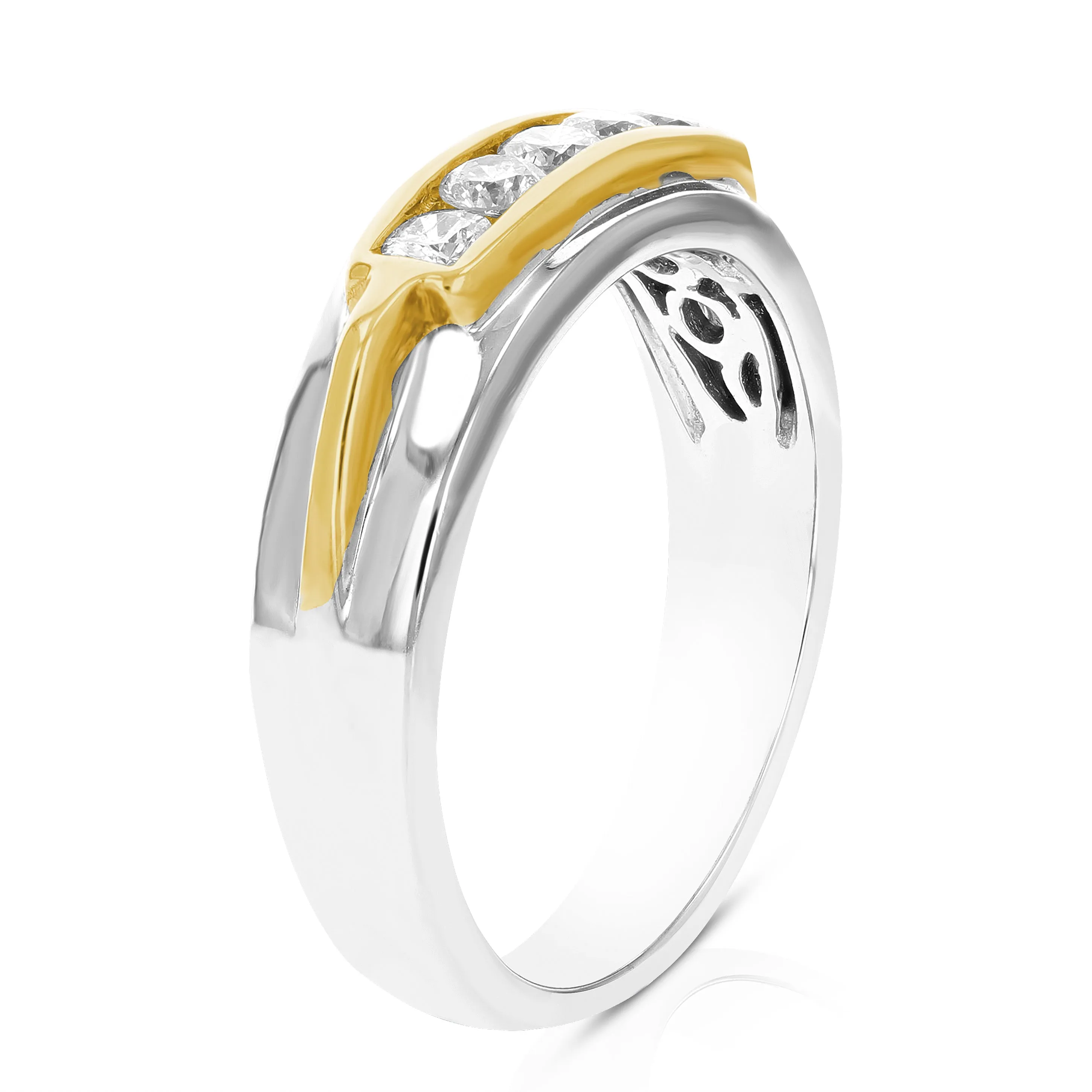 1/2 cttw Diamond Five Stone Men's Wedding Band in 14K White Gold