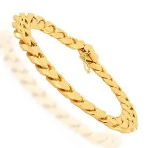 14K Solid Yellow Gold Mens Cuban Bracelet 12 mm