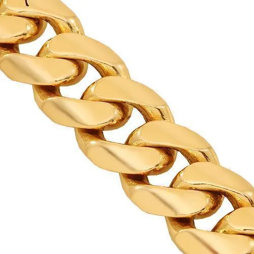 14K Solid Yellow Gold Mens Cuban Bracelet 12 mm