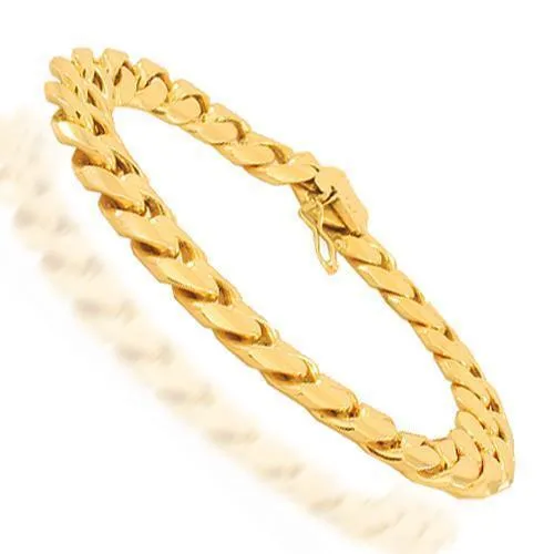14K Solid Yellow Gold Mens Cuban Bracelet 12 mm