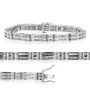 1.50 cttw Diamond Two Row Station Tennis Bracelet in Silver