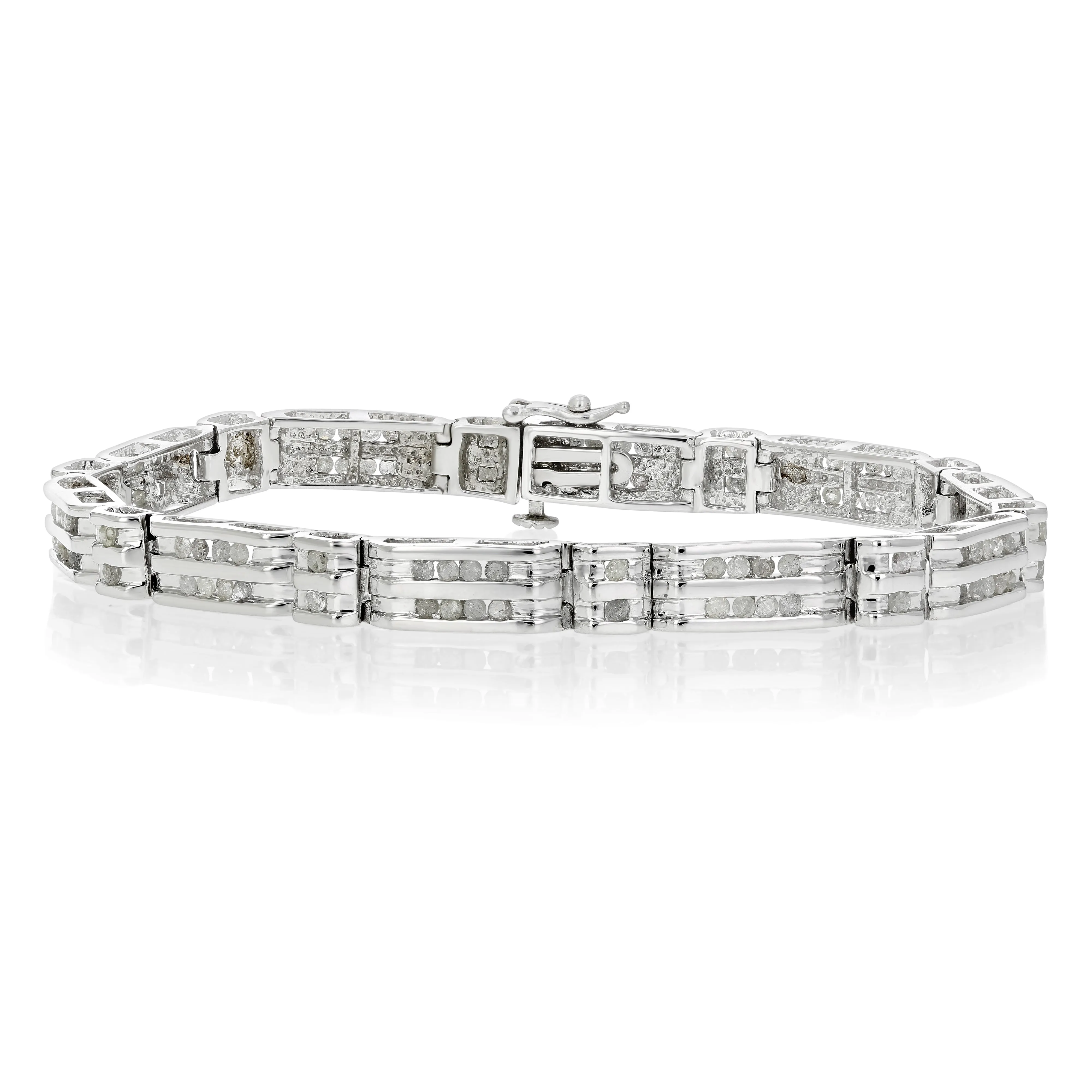 1.50 cttw Diamond Two Row Station Tennis Bracelet in Silver