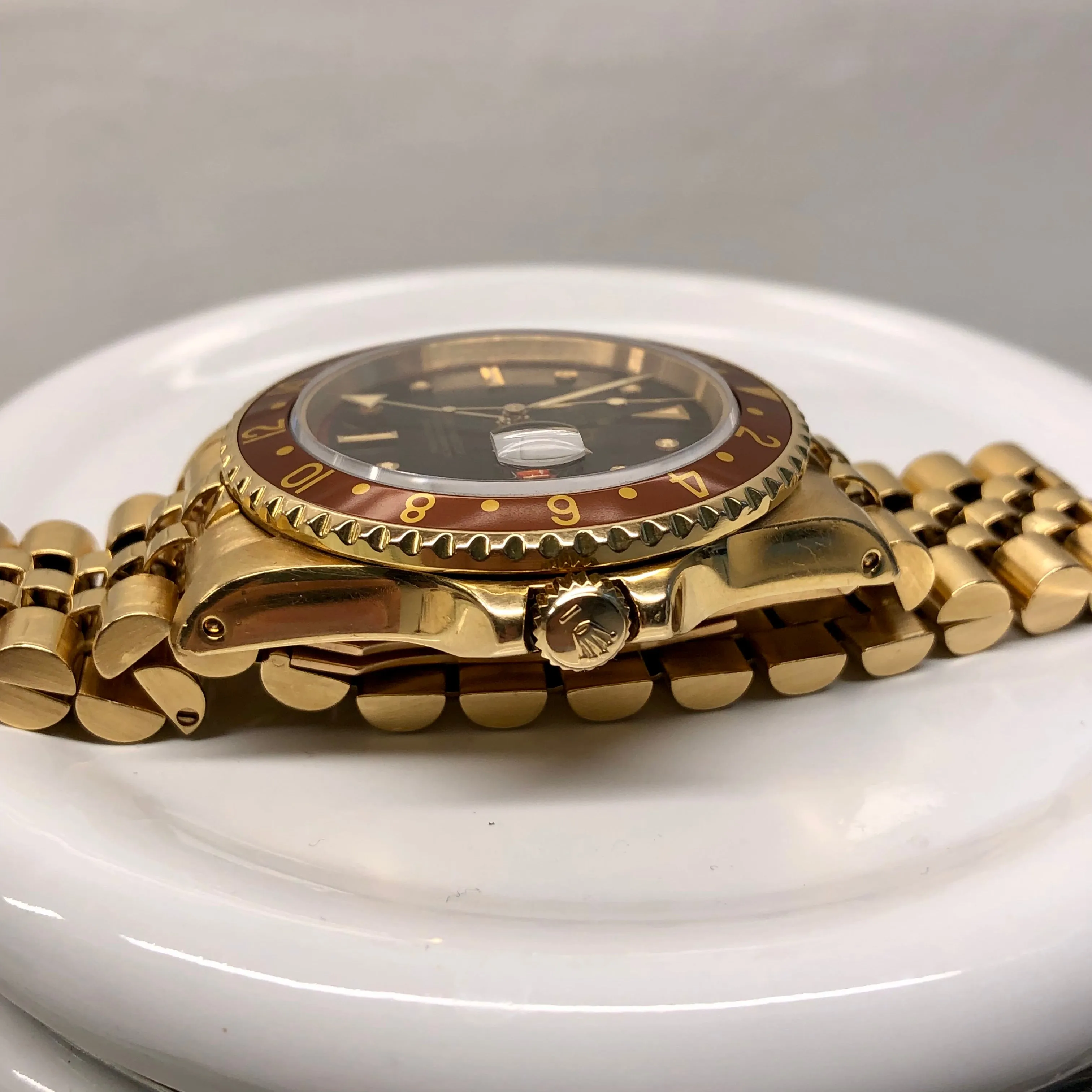 1981 Rolex GMT MASTER 16758 Root Beer 18K Yellow Gold Nipple Dial Wristwatch Box Papers