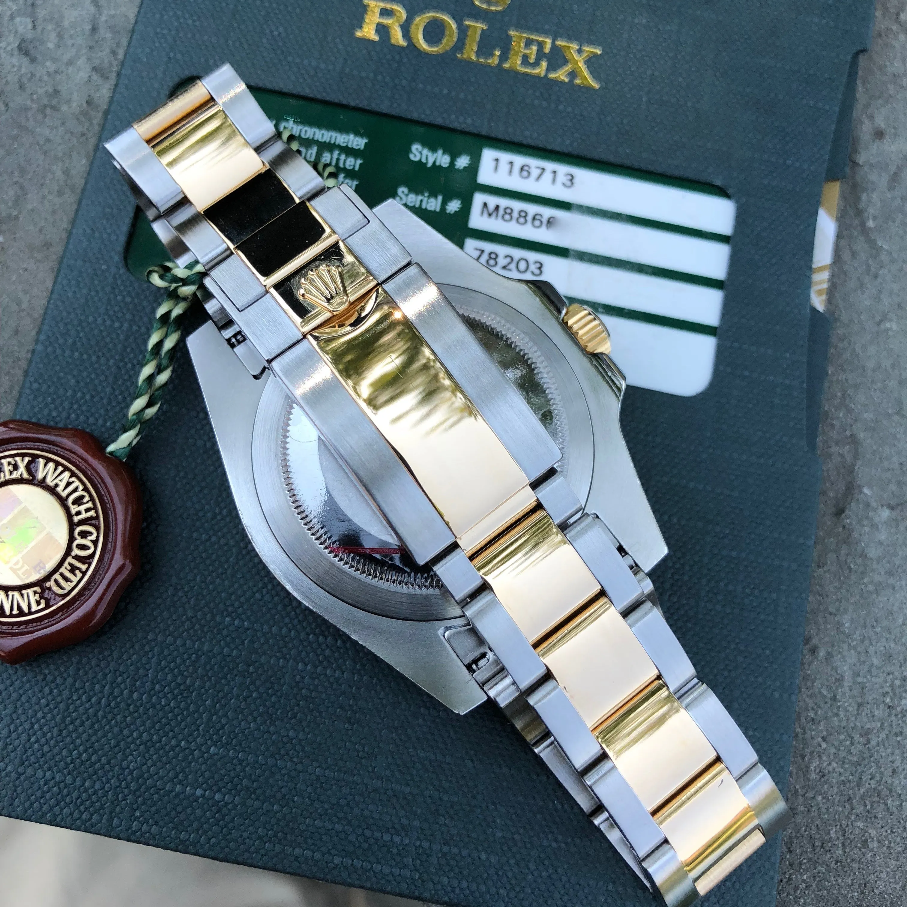 2008 Rolex GMT Master II 116713 Two Tone Steel Gold "M" Serial Watch Box Papers