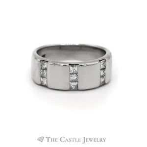 .75CTTW Gent's Triple Row Princess Cut Band in 14KT White Gold