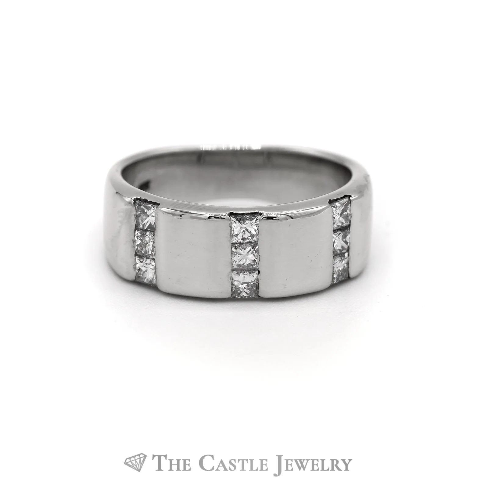 .75CTTW Gent's Triple Row Princess Cut Band in 14KT White Gold
