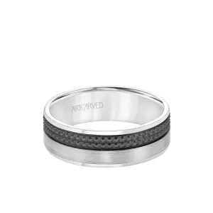 7MM Men's Wedding Band - Brush Finish with Textured Black Rhodium and Flat Edge