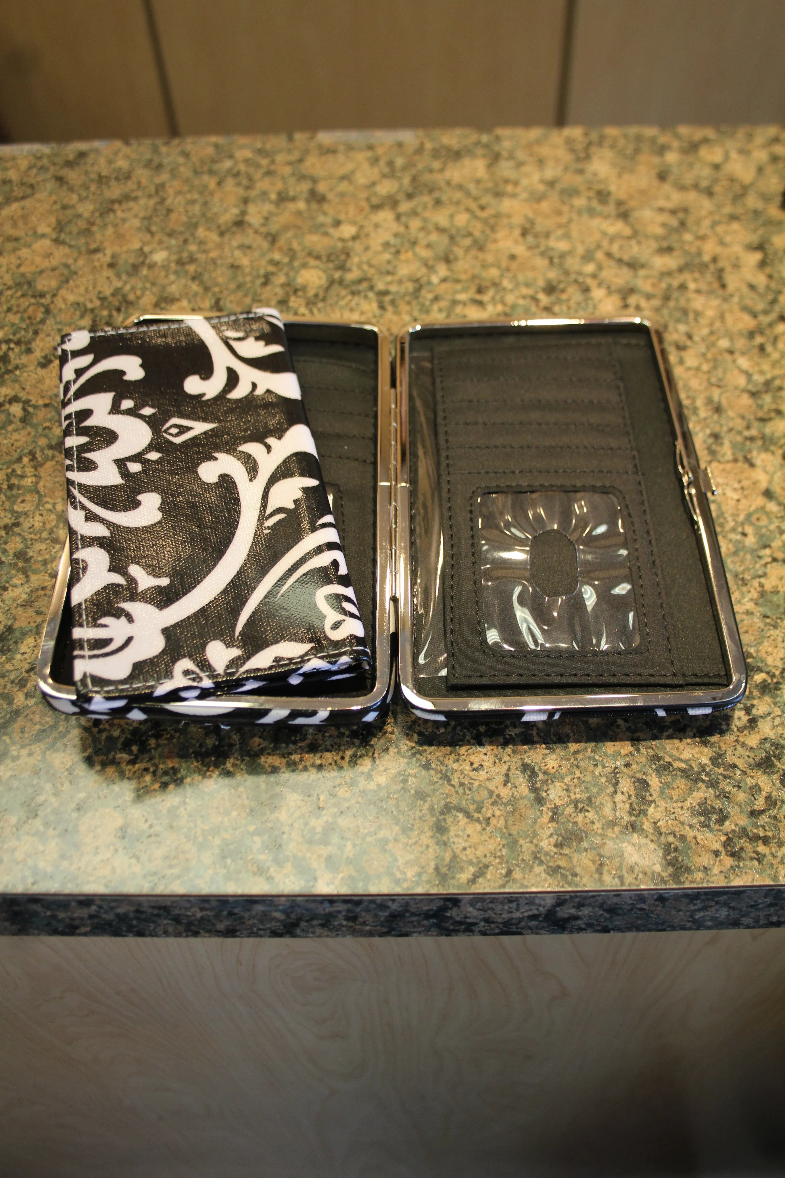 ADO | Bling Cross Damask Print Clutch Wallet Black