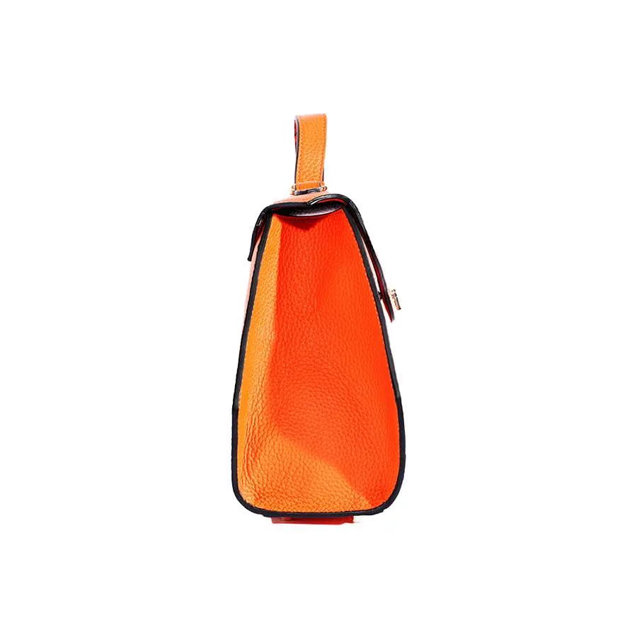Aurene Handbag in Orange Pebble Grain Leather