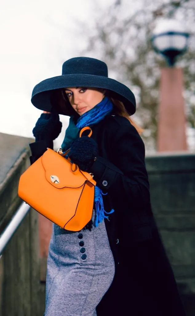 Aurene Handbag in Orange Pebble Grain Leather