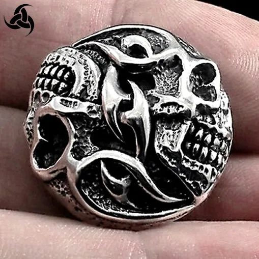 Biker Tribal Double Skull Concho Sterling Silver Screw Back