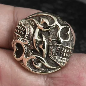 Biker Tribal Double Skull Concho Sterling Silver Screw Back