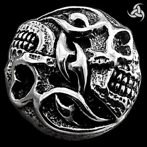 Biker Tribal Double Skull Concho Sterling Silver Screw Back