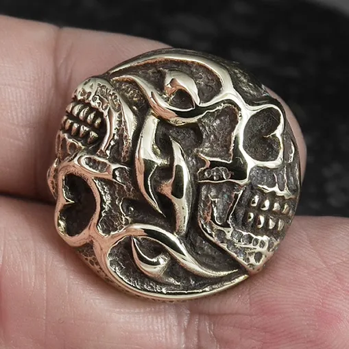 Biker Tribal Double Skull Concho Sterling Silver Screw Back