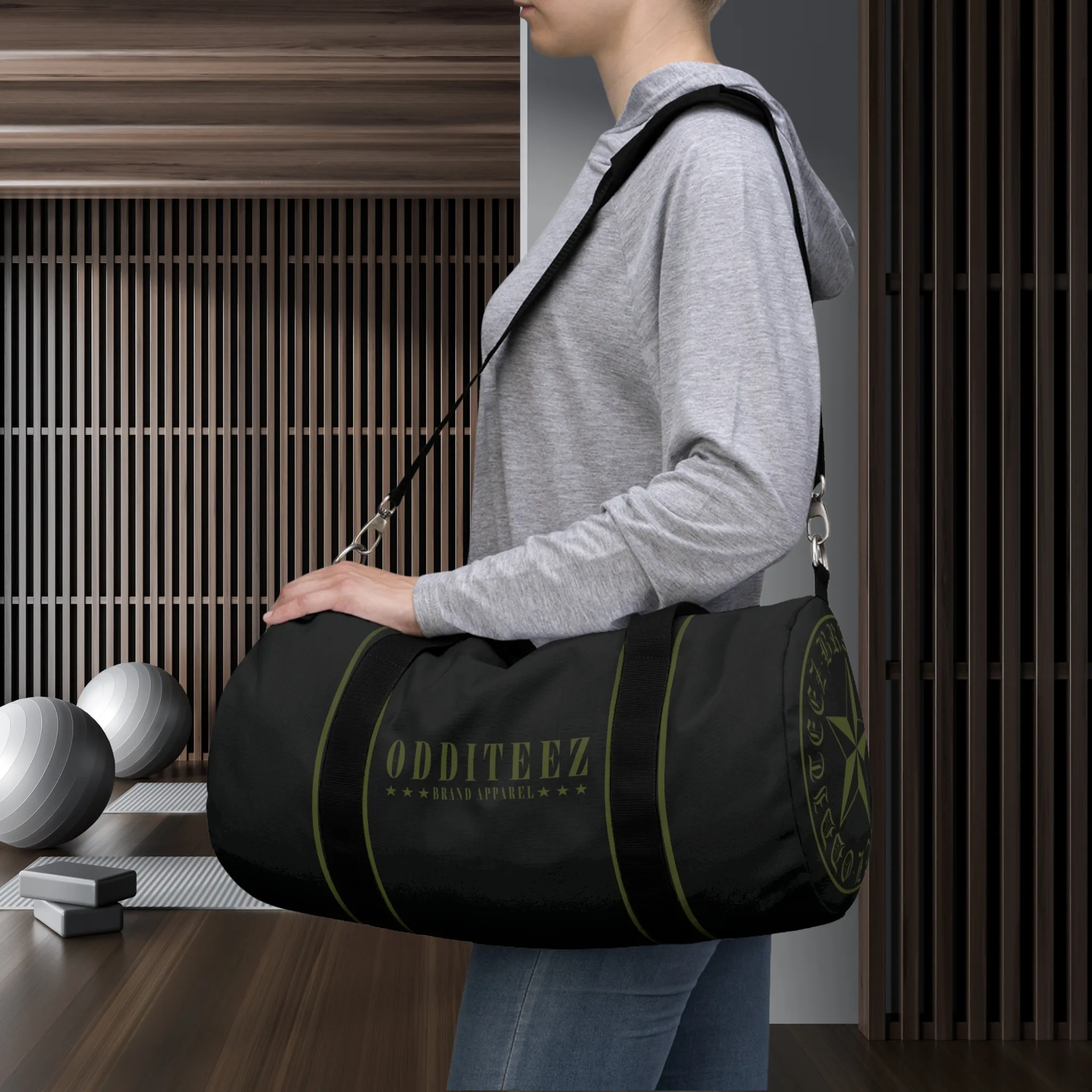 Black & Military Green Star logo design, Black Small & Large Gym Duffel Bags