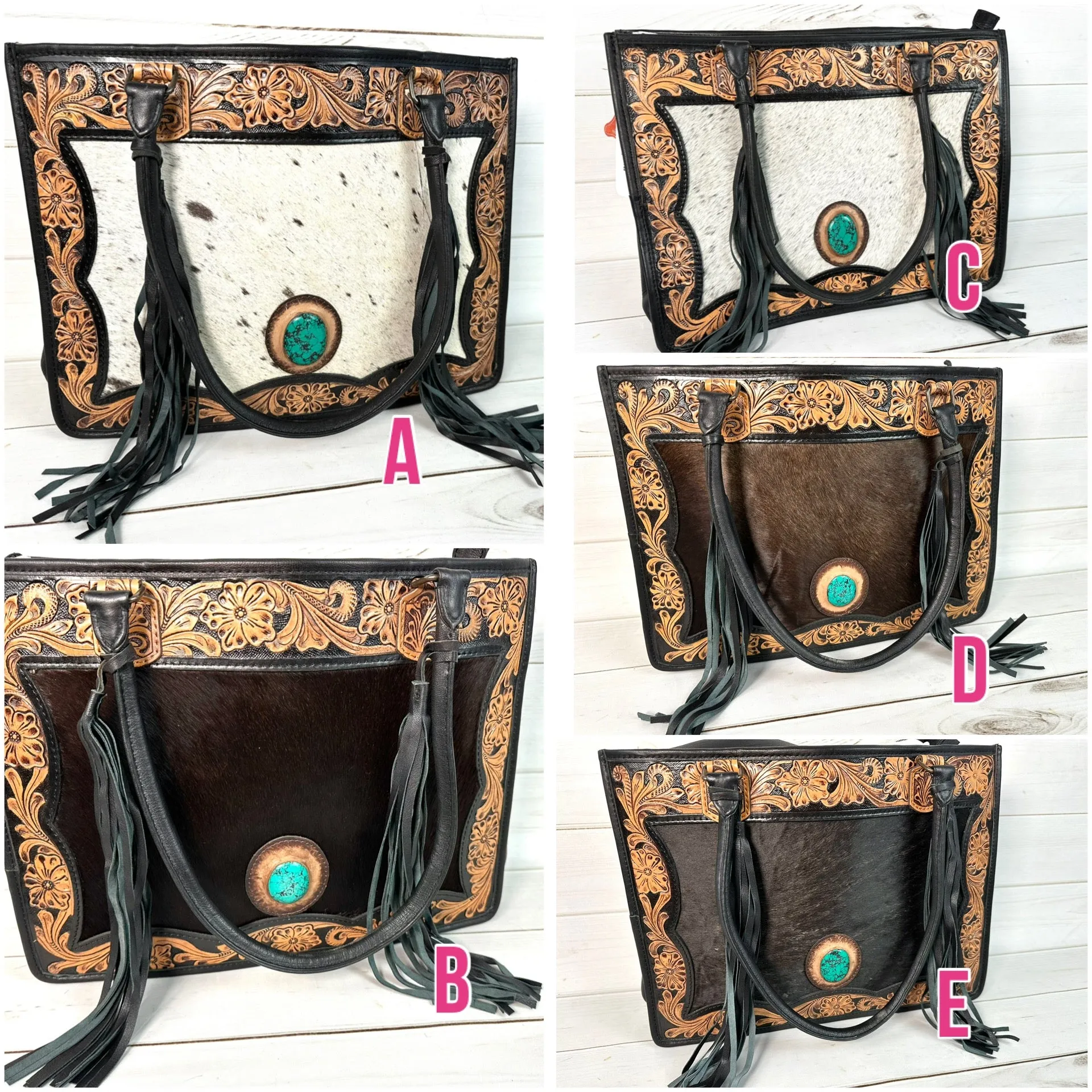 Black and Brown Leather Cowhide Large Tote