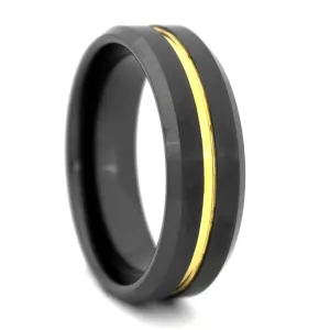 Black High-Tech Ceramic Band with Gold Color Plated Groove, Size 8.5 (93274)