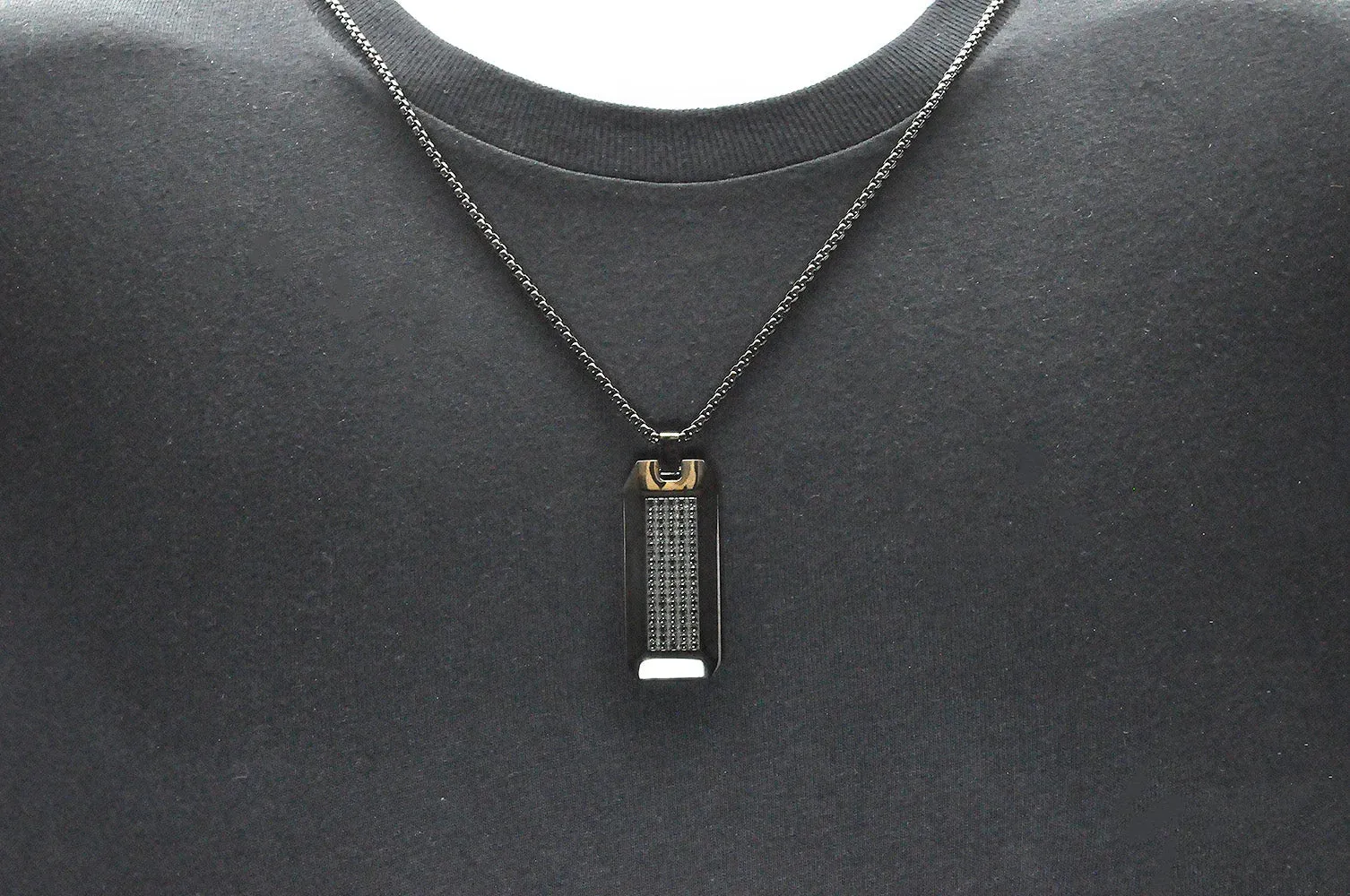 Blackjack Men's Black SS Dog Tag Necklace CZ BJP188B