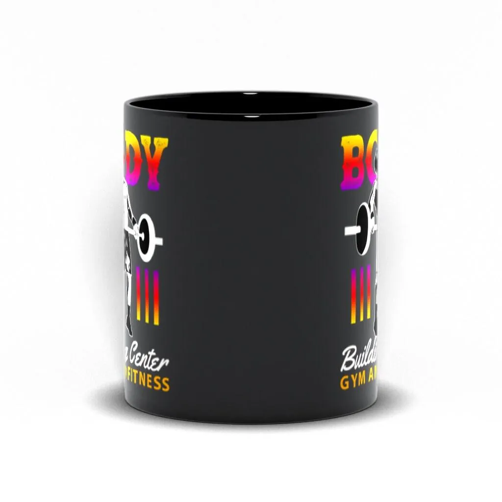 Body Building Center Gym And Fitness Black Mugs,Men&#39;s Weight Lifting, Athletic T-Shirt, Gym Workout, Fitness Sports