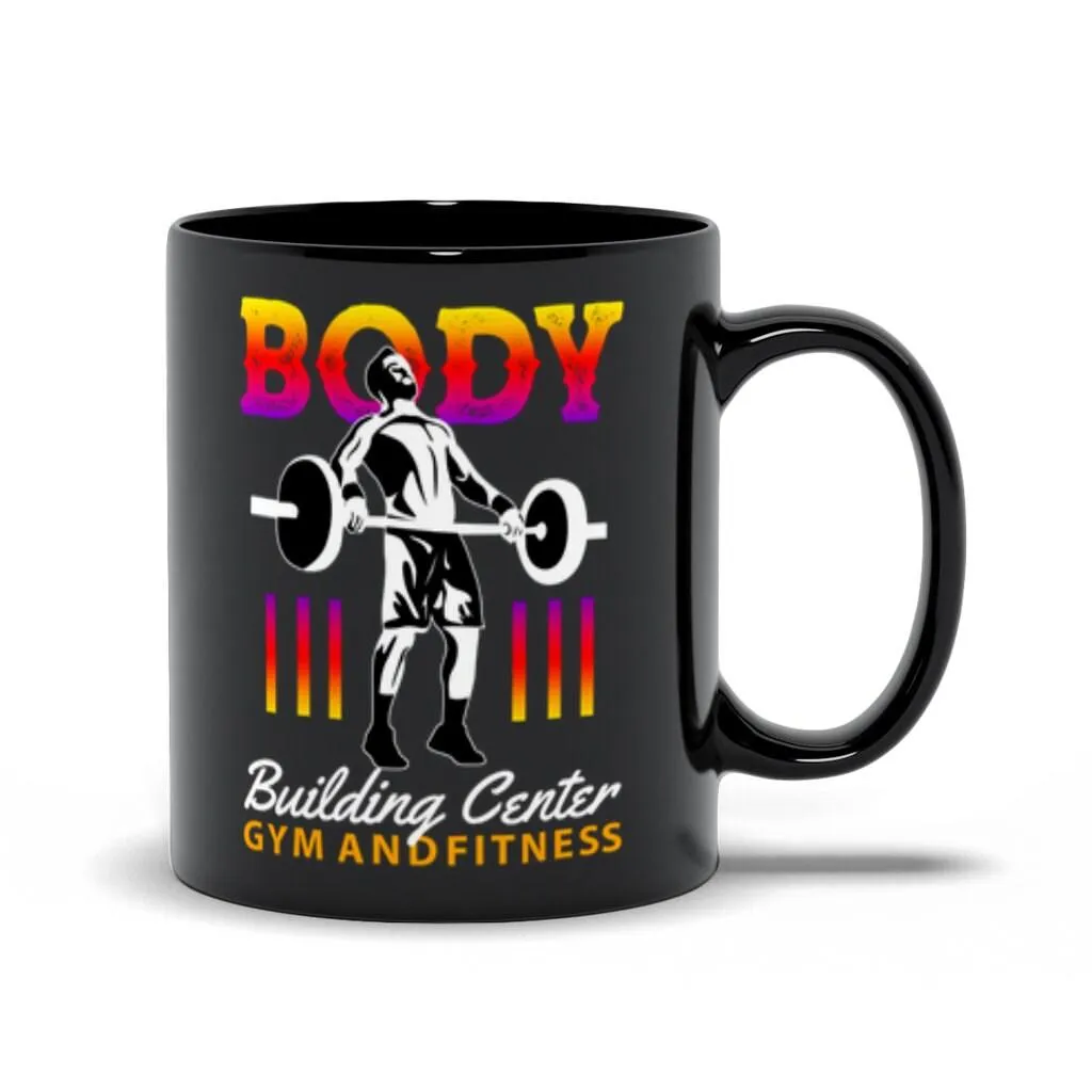 Body Building Center Gym And Fitness Black Mugs,Men&#39;s Weight Lifting, Athletic T-Shirt, Gym Workout, Fitness Sports