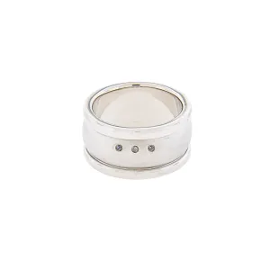 Bold Contemporary Men's Brushed Sterling Silver - Three Diamond Ring