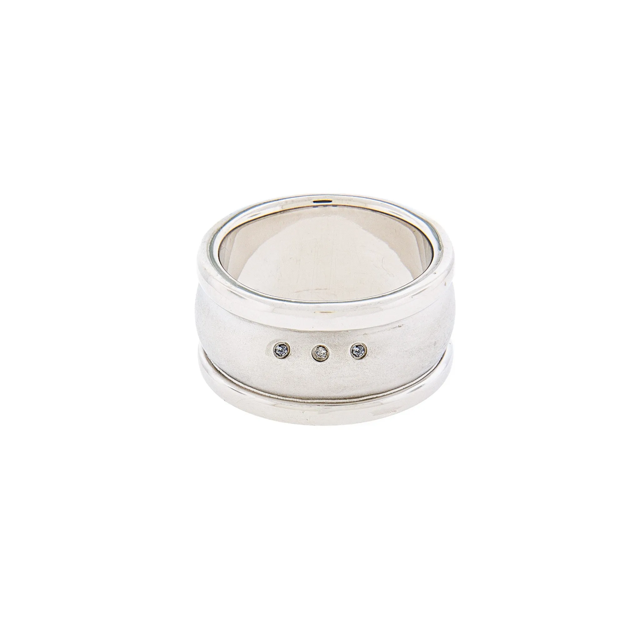 Bold Contemporary Men's Brushed Sterling Silver - Three Diamond Ring