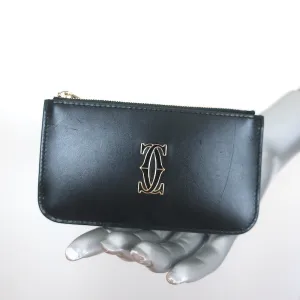 Cartier Double C de Cartier Zipped Card Holder Wallet Black Leather
