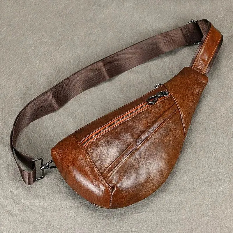 Casual Men’s Leather Chest Bag Sling Crossbody Shoulder Bag