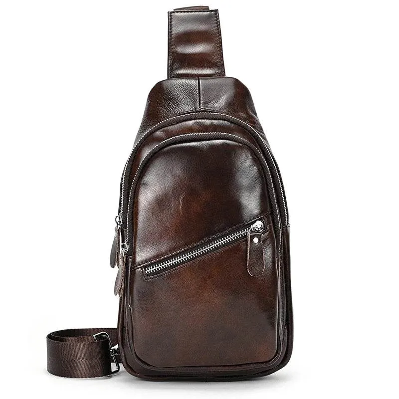 Casual Men’s Leather Chest Bag Sling Crossbody Shoulder Bag