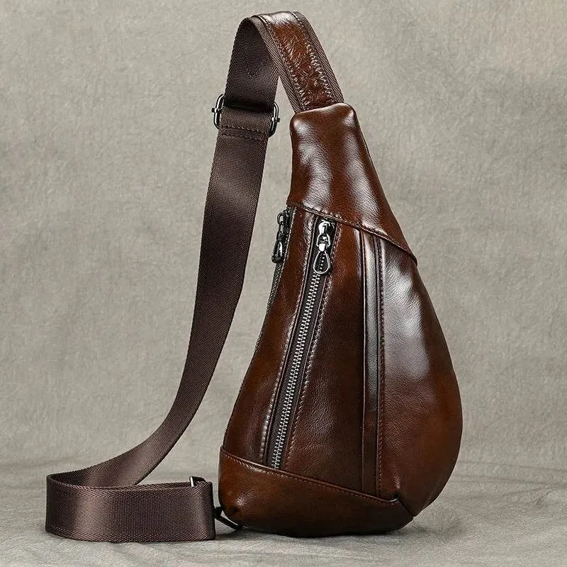 Casual Men’s Leather Chest Bag Sling Crossbody Shoulder Bag