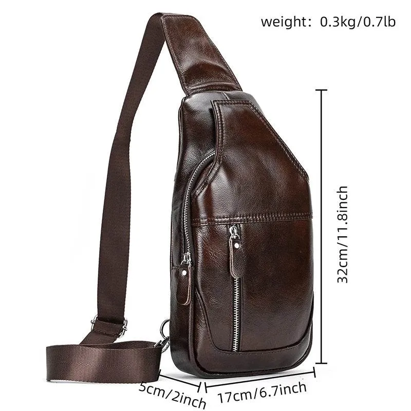 Casual Men’s Leather Chest Bag Sling Crossbody Shoulder Bag