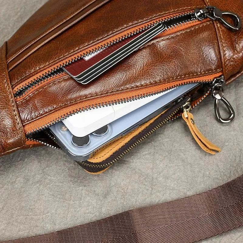 Casual Men’s Leather Chest Bag Sling Crossbody Shoulder Bag