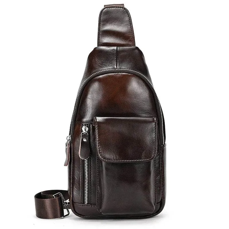 Casual Men’s Leather Chest Bag Sling Crossbody Shoulder Bag