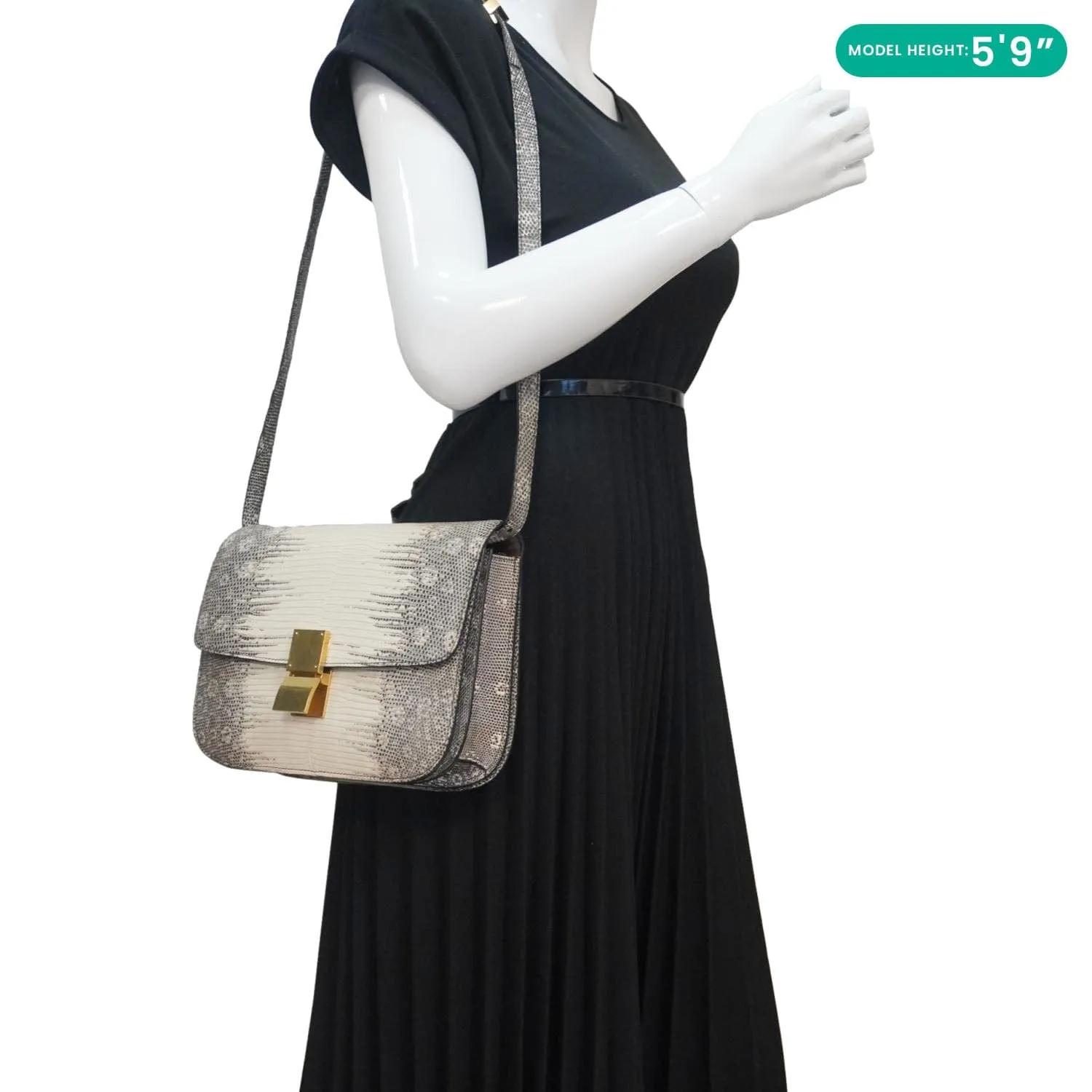 CELINE Classic Box Medium Lizard Leather Shoulder Bag Natural