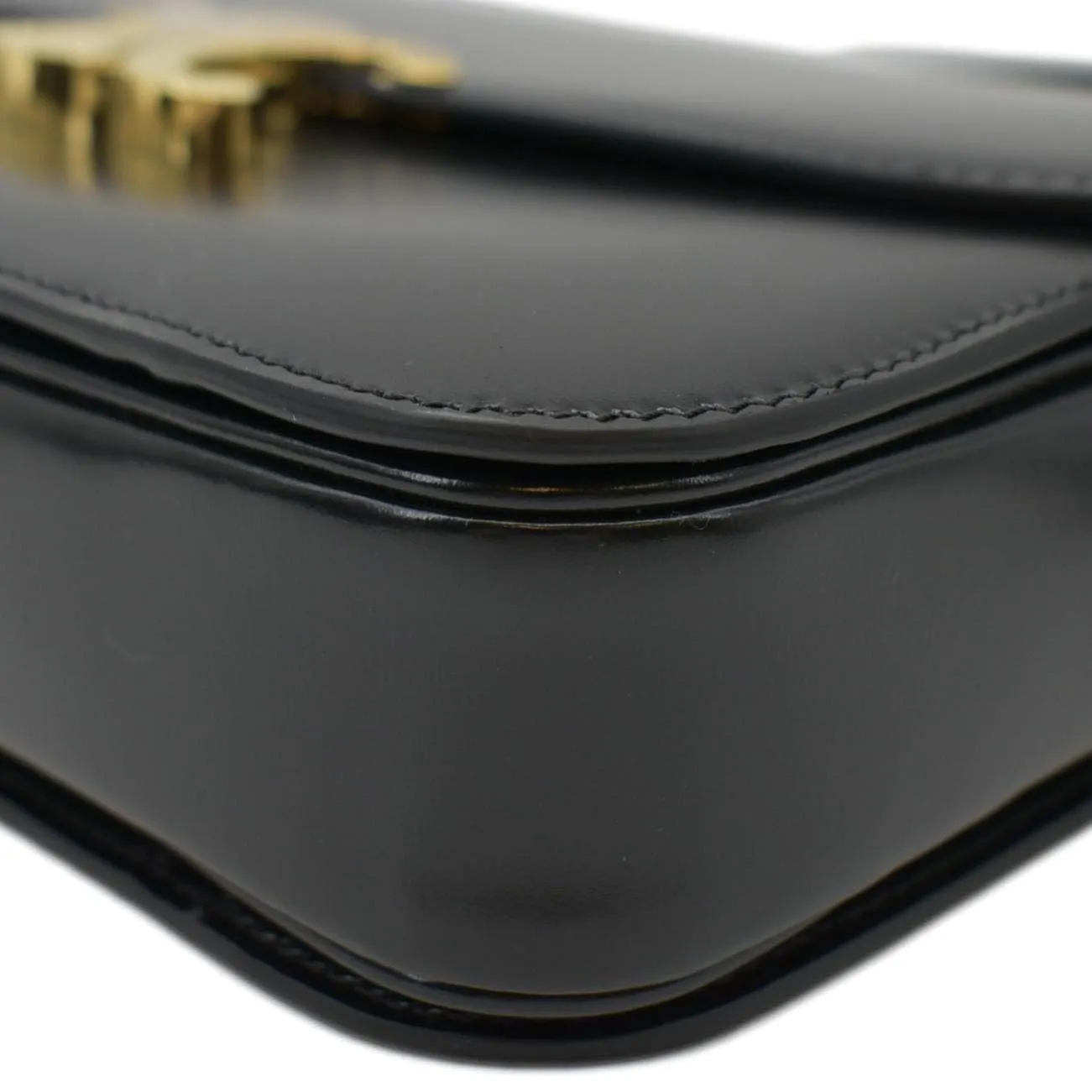 CELINE Classique Triomphe Medium Leather Shoulder Bag Black