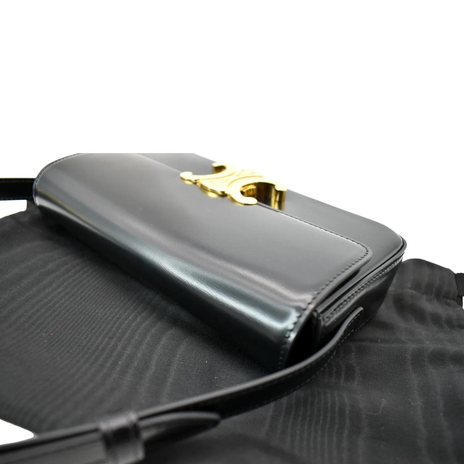 CELINE Triomphe Calfskin Leather Shoulder Bag Black