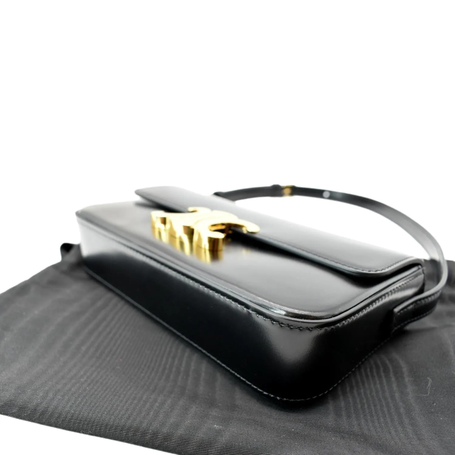 CELINE Triomphe Calfskin Leather Shoulder Bag Black
