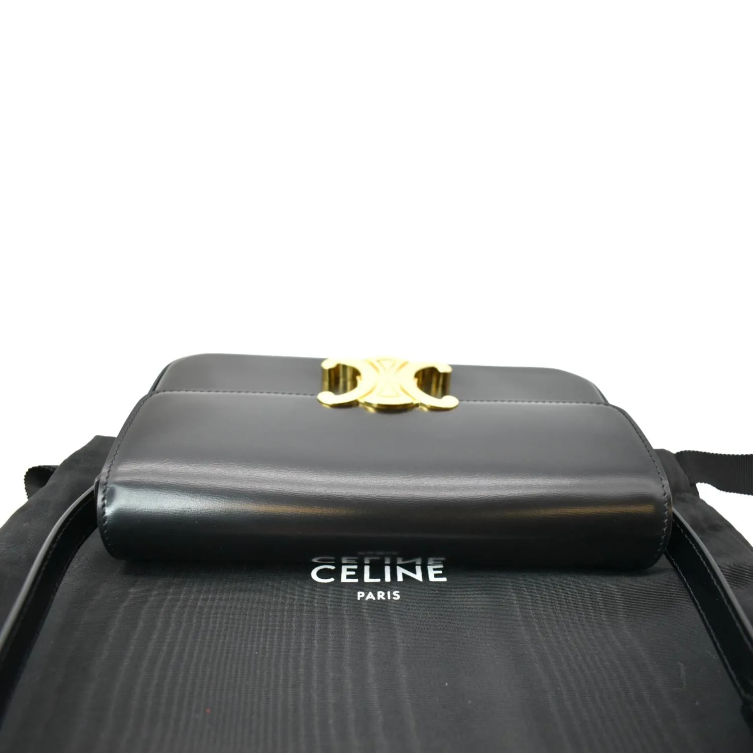 CELINE Triomphe Calfskin Leather Shoulder Bag Black