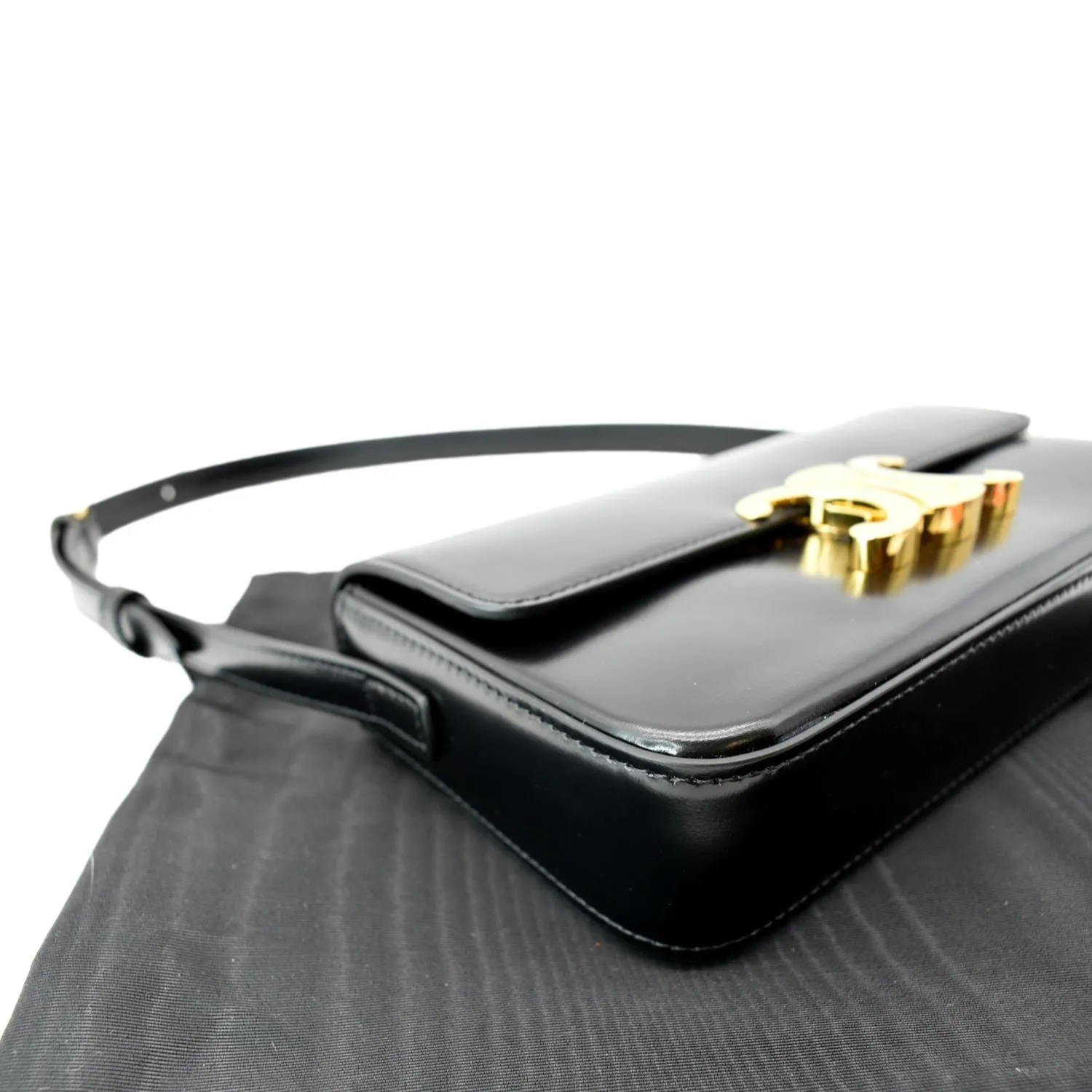 CELINE Triomphe Calfskin Leather Shoulder Bag Black