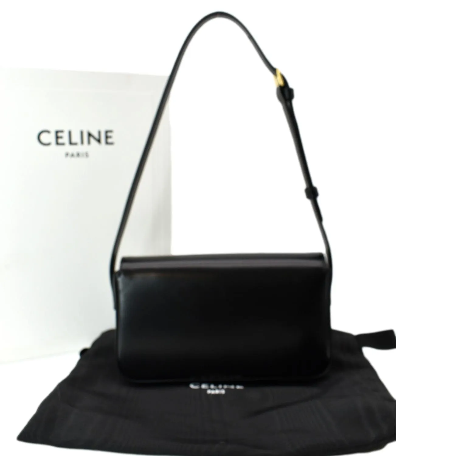 CELINE Triomphe Calfskin Leather Shoulder Bag Black