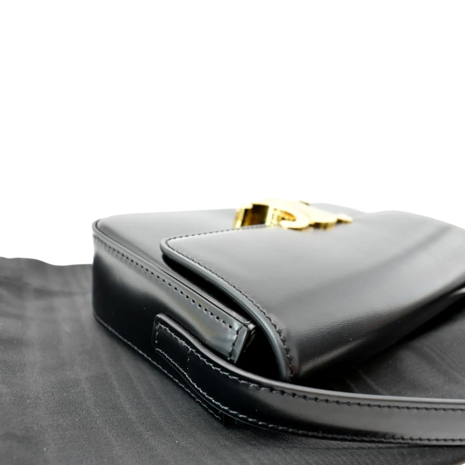 CELINE Triomphe Calfskin Leather Shoulder Bag Black