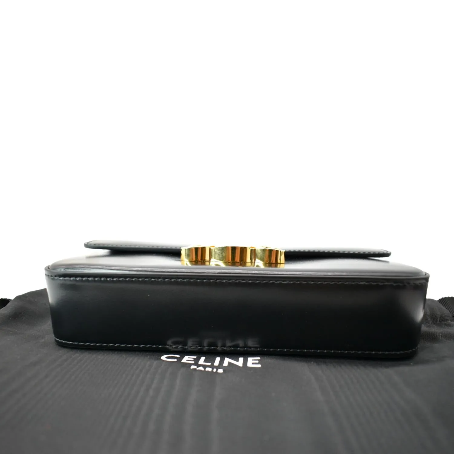 CELINE Triomphe Calfskin Leather Shoulder Bag Black